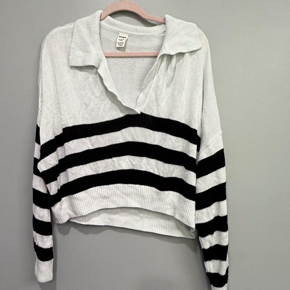 Pink Victoria's Secret Striped nautical V-Neck Sweater White Black XXL